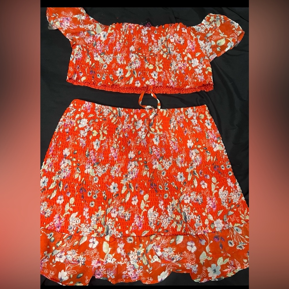 Floral Red Two-Piece Set